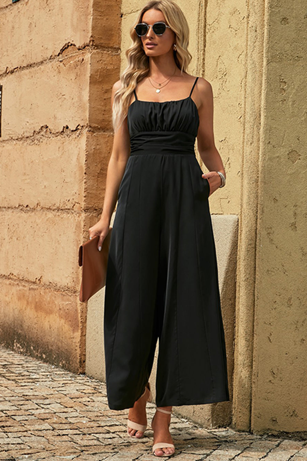Spaghetti Strap Tied Seam Detail Jumpsuit - Online Only