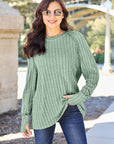 Basic Bae Full Size Ribbed Round Neck Long Sleeve Knit Top