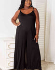 Double Take Full Size Soft Rayon Spaghetti Strap Tied Wide Leg Jumpsuit