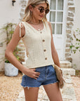 Full Size Decorative Button Eyelet Tied Tank - Online Only