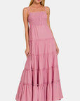 Zenana Woven Smocked Tiered Cami Maxi Dress