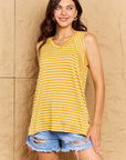 Doublju Talk To Me Full Size Striped Sleeveless V-Neck Top - Online Only