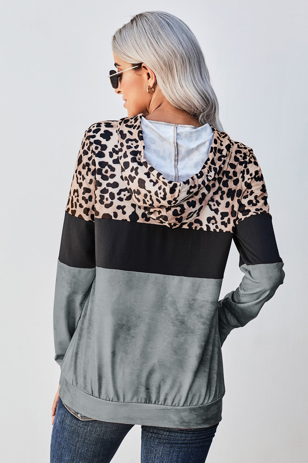 Leopard Color Block Hoodie - Online Only *