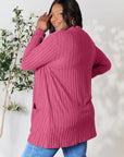 Basic Bae Full Size Ribbed Open Front Cardigan with Pockets