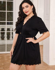 Plus Size Lace Trim Deep V Night Dress - Online Only