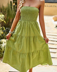 Smocked Strapless Tiered Midi Dress - Online Only