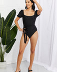 Marina West Swim Salty Air Puff Sleeve One-Piece in Black - Online Only