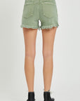 RISEN Mid Waist Frayed Hem Denim Shorts