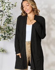 Basic Bae Full Size Ribbed Open Front Cardigan with Pockets