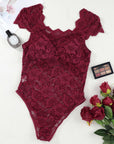 Ruched Sweetheart Neck Lace Bodysuit - Online Only