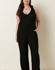 Mittoshop Rib Knit V-Neck Cross Back Jumpsuit