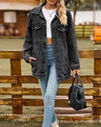Buttoned Collared Neck Denim Jacket with Pockets - Online Only