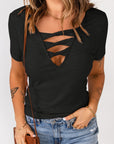 Strappy Ribbed Knit T-Shirt - Online Only