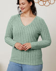 Basic Bae Full Size Ribbed V-Neck Long Sleeve T-Shirt