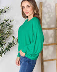 Zenana Full Size Round Neck Batwing Sleeve Blouse