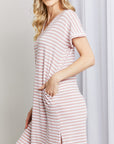 Heimish Horizontal Stripe Side Slit V-Neck Dress - Online Only