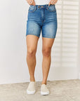 Judy Blue Full Size Tummy Control Double Button Bermuda Denim Shorts