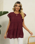 Swiss Dot Round Neck Tiered Blouse - Online Only