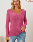 Basic Bae Full Size Ribbed V-Neck Long Sleeve T-Shirt