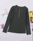 Crochet Lace Hem Sleeve Button Top - Online Only