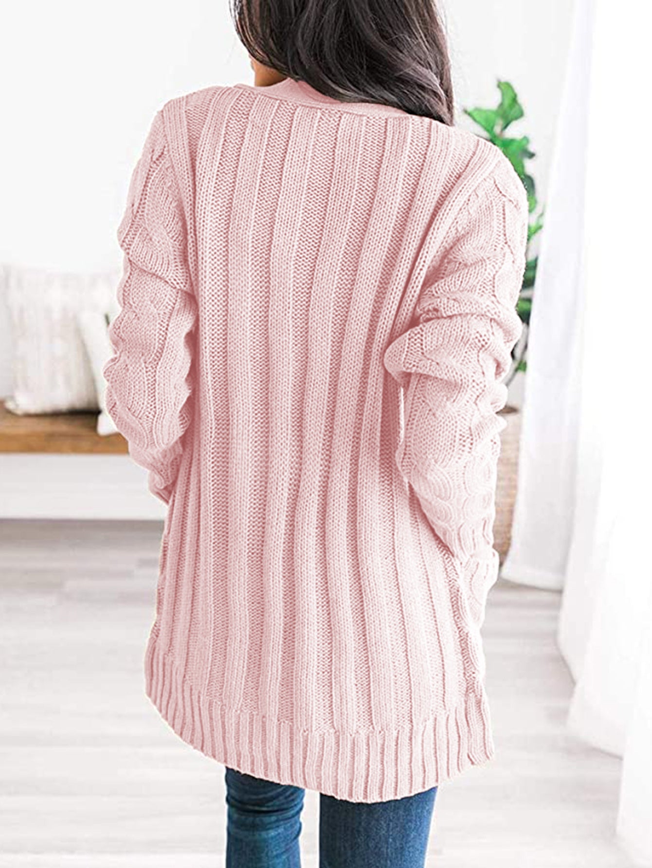 Cable-Knit Buttoned Cardigan with Pockets - Online Only