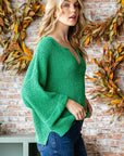 Veveret Notched Long Sleeve Sweater