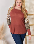 Hailey & Co Full Size Leopard Waffle-Knit Blouse