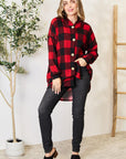 Heimish Full Size Plaid Button Front Hooded Shirt