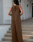 Double Take Full Size Tie Back Cutout Sleeveless Jumpsuit