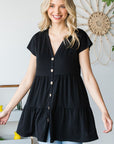 Heimish Buttoned V-Neck Tiered Top - Online Only