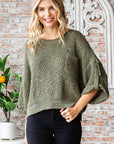 Veveret Round Neck Roll-Up Sweater