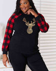 Heimish Full Size Sequin Reindeer Graphic Plaid Top