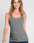 Ninexis Front Button Ribbed Round Neck Tank