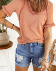 Textured V-Neck Flounce Sleeve Blouse - Online Only