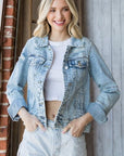 Veveret Distressed Button Up Denim Jacket