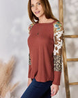 Hailey & Co Full Size Leopard Waffle-Knit Blouse