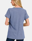 Zenana Notched Short Sleeve Waffle T-Shirt