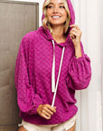 BiBi Brushed Checker Drawstring Long Sleeve Hoodie