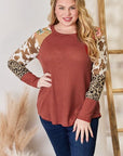 Hailey & Co Full Size Leopard Waffle-Knit Blouse