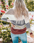 Color Block Drop Shoulder Round Neck Sweater - Online Only