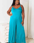 Double Take Full Size Soft Rayon Spaghetti Strap Tied Wide Leg Jumpsuit