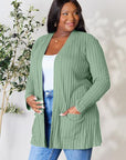 Basic Bae Full Size Ribbed Open Front Cardigan with Pockets