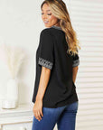 Double Take Embroidered Notched Neck Top