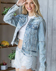 Veveret Distressed Button Up Denim Jacket