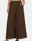 Zenana Woven Wide Leg Pants With Pockets