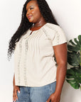 Double Take Crochet Buttoned Short Sleeves Top