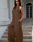 Double Take Full Size Tie Back Cutout Sleeveless Jumpsuit