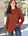 Basic Bae Full Size Ribbed Round Neck Long Sleeve Knit Top