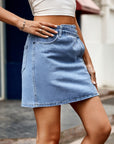 Asymmetrical Denim Mini Skirt - Online Only