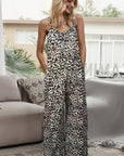 Animal Print Spaghetti Strap Jumpsuit with Pockets - Online Only